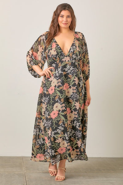 How Does Your Garden Grow Floral Chiffon Maxi Dress
