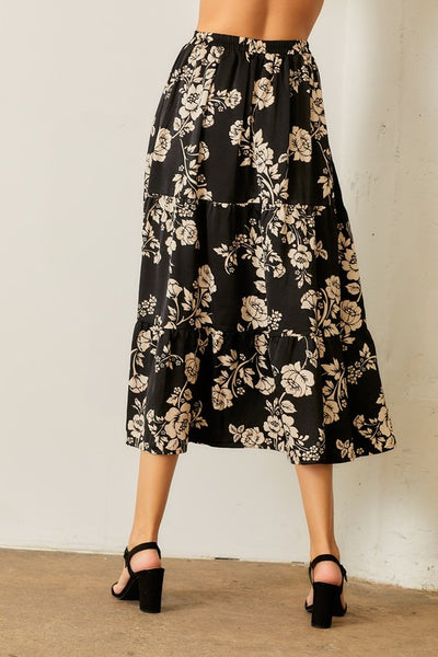 Dark Floral Romance Midi Skirt