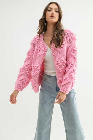 Heart Pom Knit Cardigan