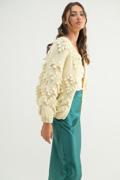 Heart Pom Knit Cardigan