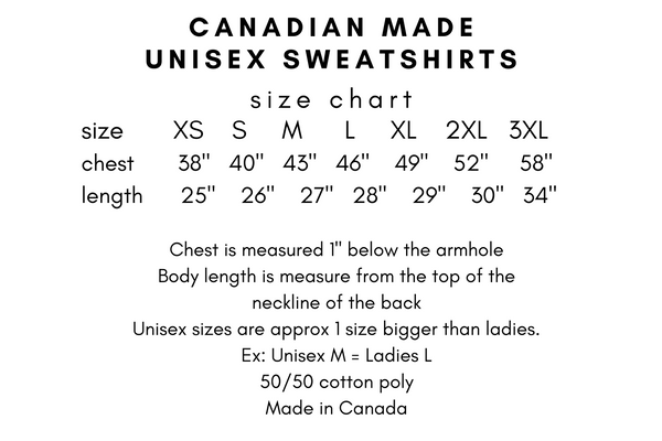 Canadian Crewneck Size Chart